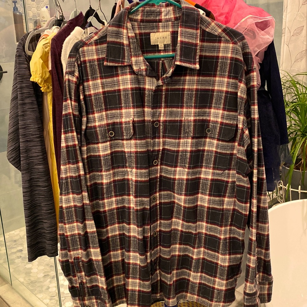 Black with red accent two pocket button down flannel